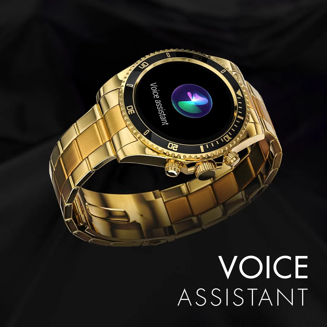 Fire-Boltt Avalanche Stainless Steel Smart Watch With Extra Silicone Strap, 2 Watch Looks - Sporty & Fomal, Bluetooth Calling with 1.28” HD Display, 2 Button Pushers (Gold Black)