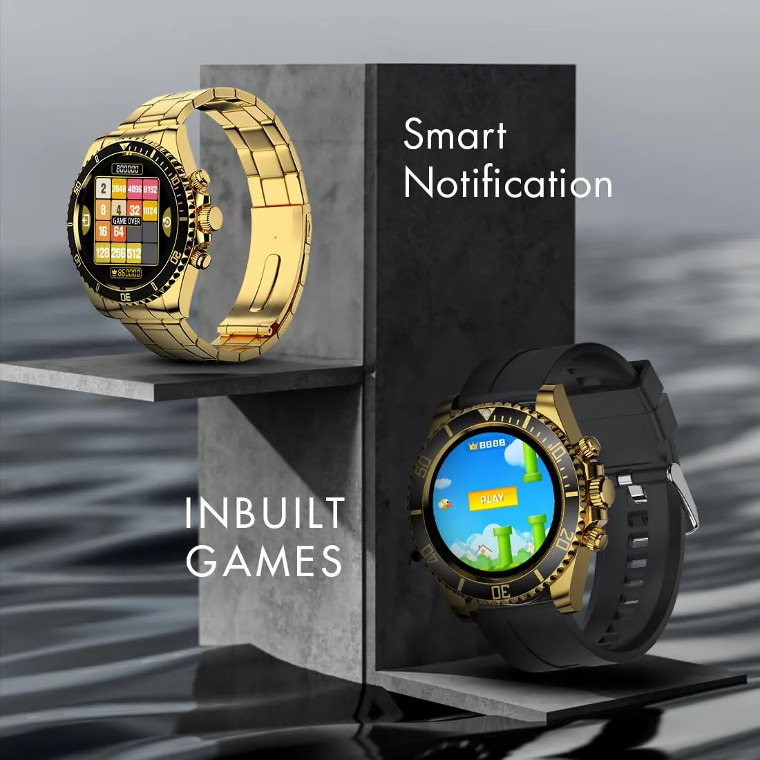 Fire-Boltt Avalanche Stainless Steel Smart Watch With Extra Silicone Strap, 2 Watch Looks - Sporty & Fomal, Bluetooth Calling with 1.28” HD Display, 2 Button Pushers (Gold Black)