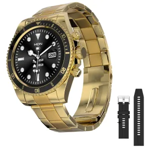 Fire-Boltt Avalanche Stainless Steel Smart Watch With Extra Silicone Strap, 2 Watch Looks - Sporty & Fomal, Bluetooth Calling with 1.28” HD Display, 2 Button Pushers (Gold Black)