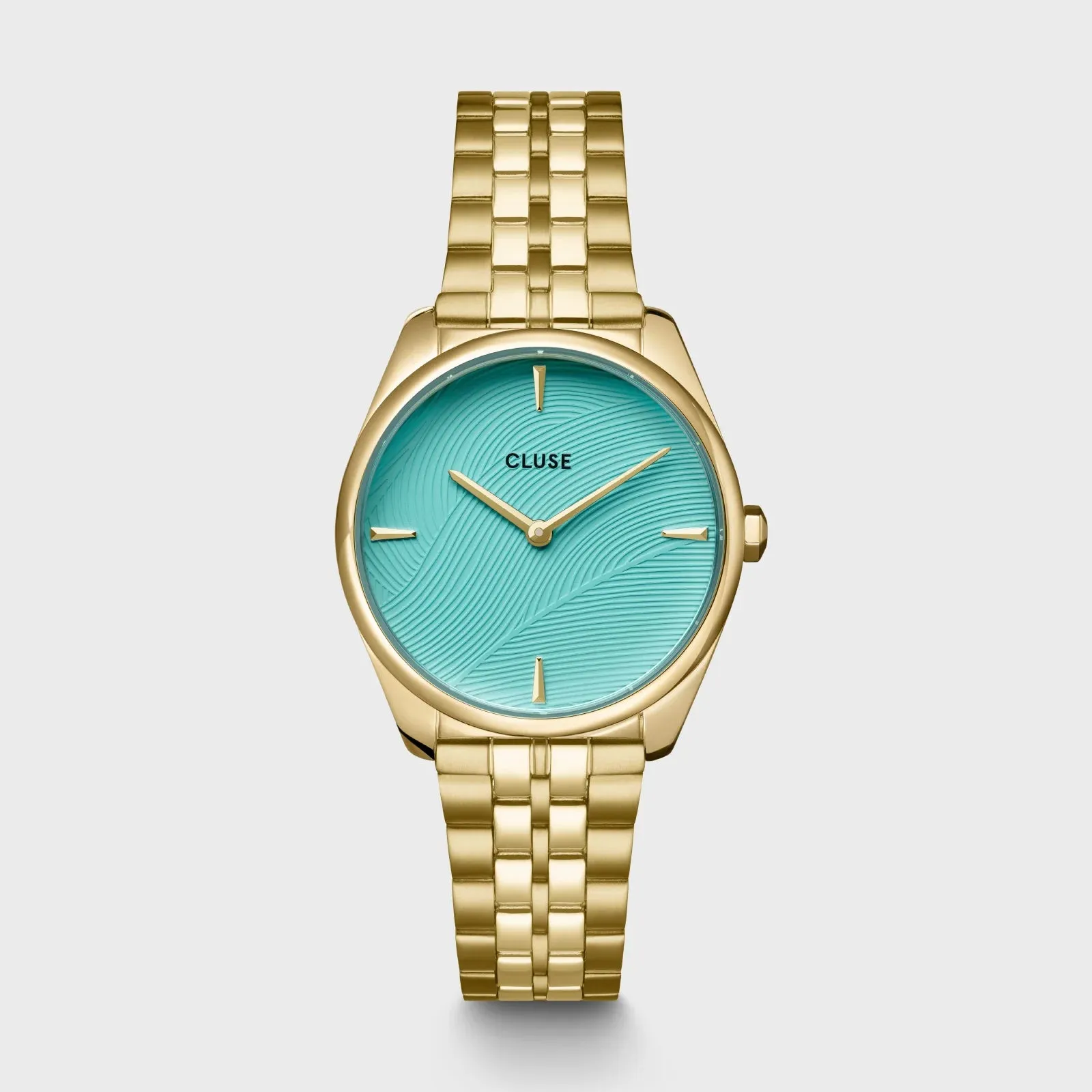 Féroce Petite Watch Steel, Leaf Texture Pool Blue, Gold