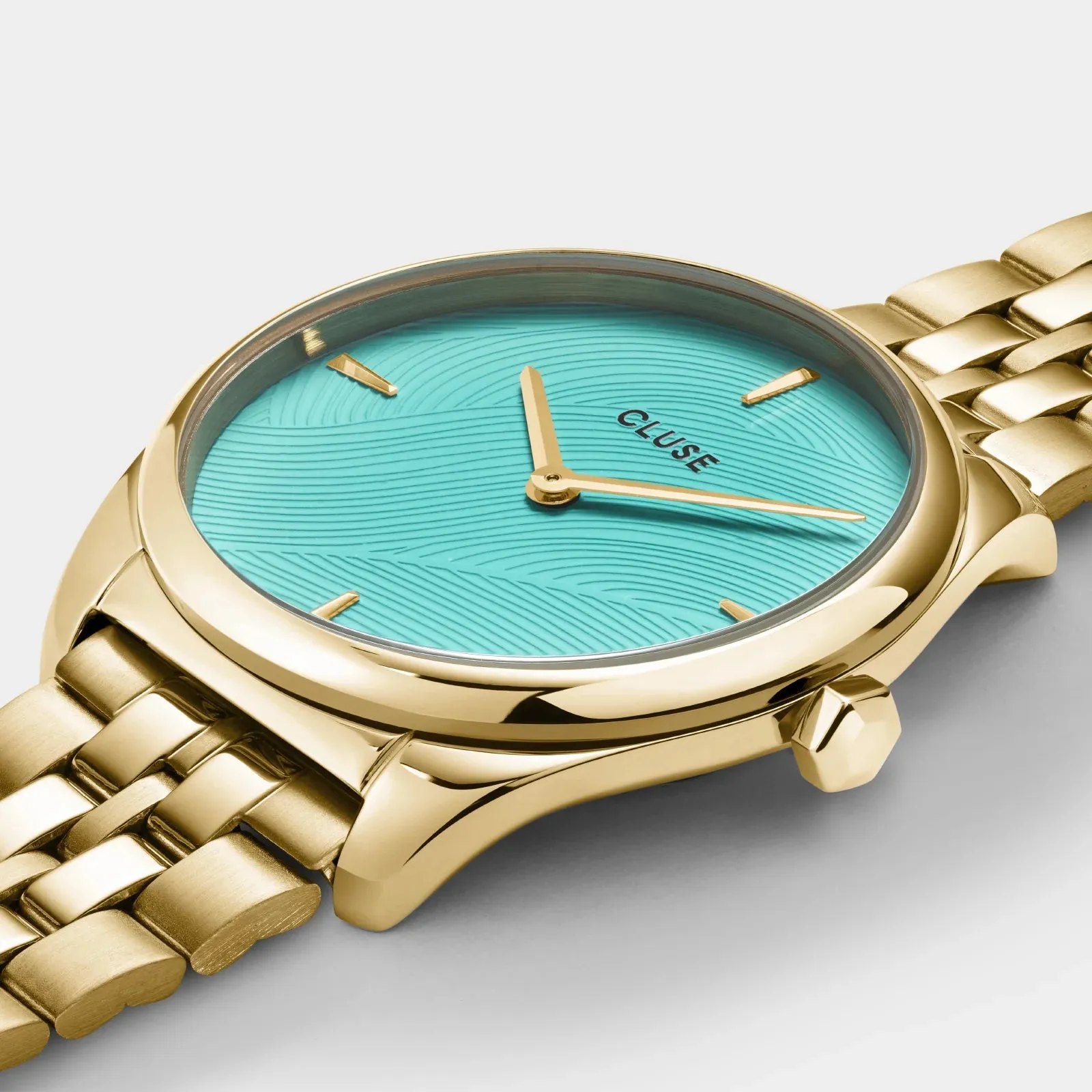 Féroce Petite Watch Steel, Leaf Texture Pool Blue, Gold