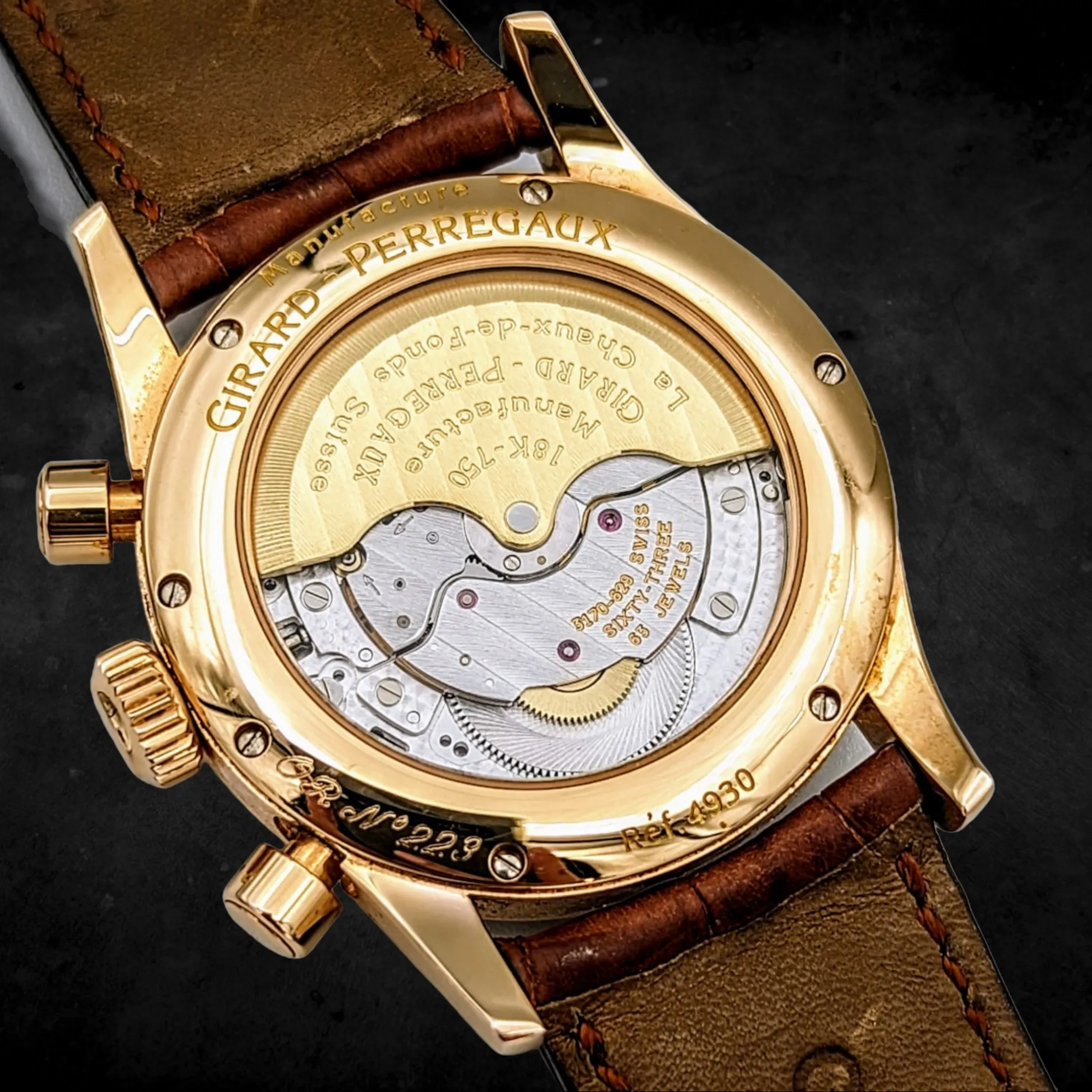 GIRARD-PERREGAUX Ref 4930 Chronograph Automatic Watch 18K Rose GOLD Wristwatch