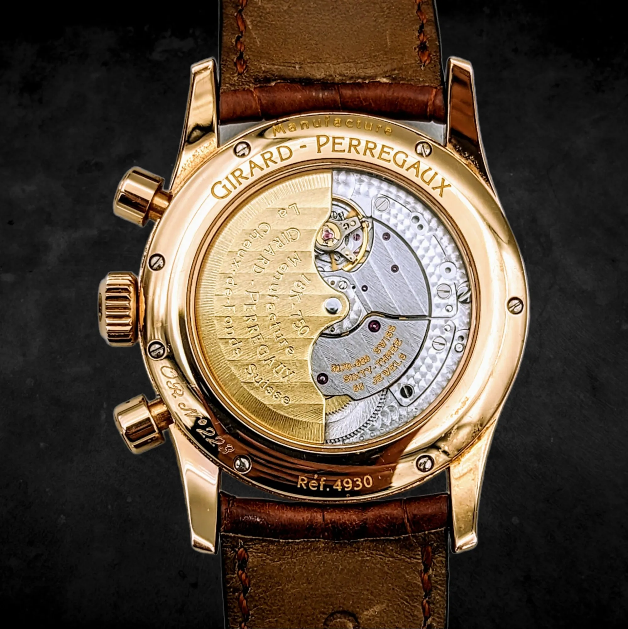 GIRARD-PERREGAUX Ref 4930 Chronograph Automatic Watch 18K Rose GOLD Wristwatch