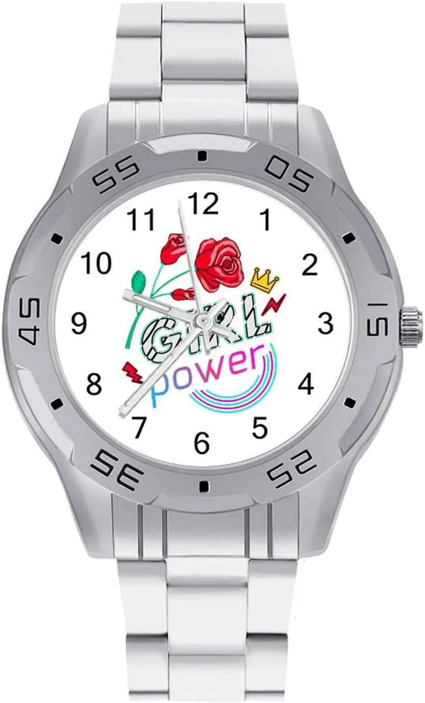 Girls Power Rose Stainless Steel Metal Strap Simple Business Watches for Men Easy Reader Work Casual Watch