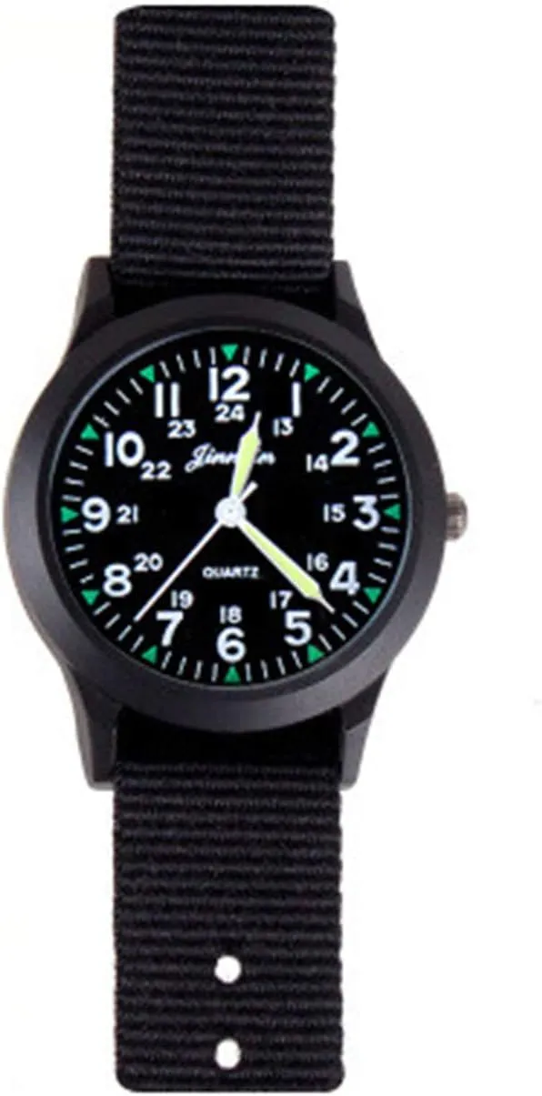 Glow in Dark Durable Nylon Teen Men Women Wristwatch Arabic Numeral Dial Watches (Black)