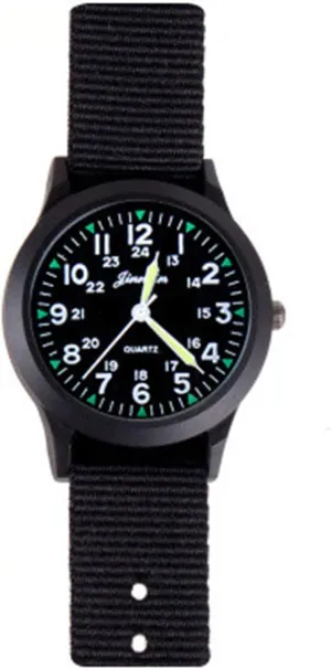 Glow in Dark Durable Nylon Teen Men Women Wristwatch Arabic Numeral Dial Watches (Black)