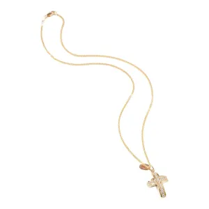 Gold & Diamonds Cross - 18-Karat Small Solid Yellow Gold and Diamonds Dome Cross