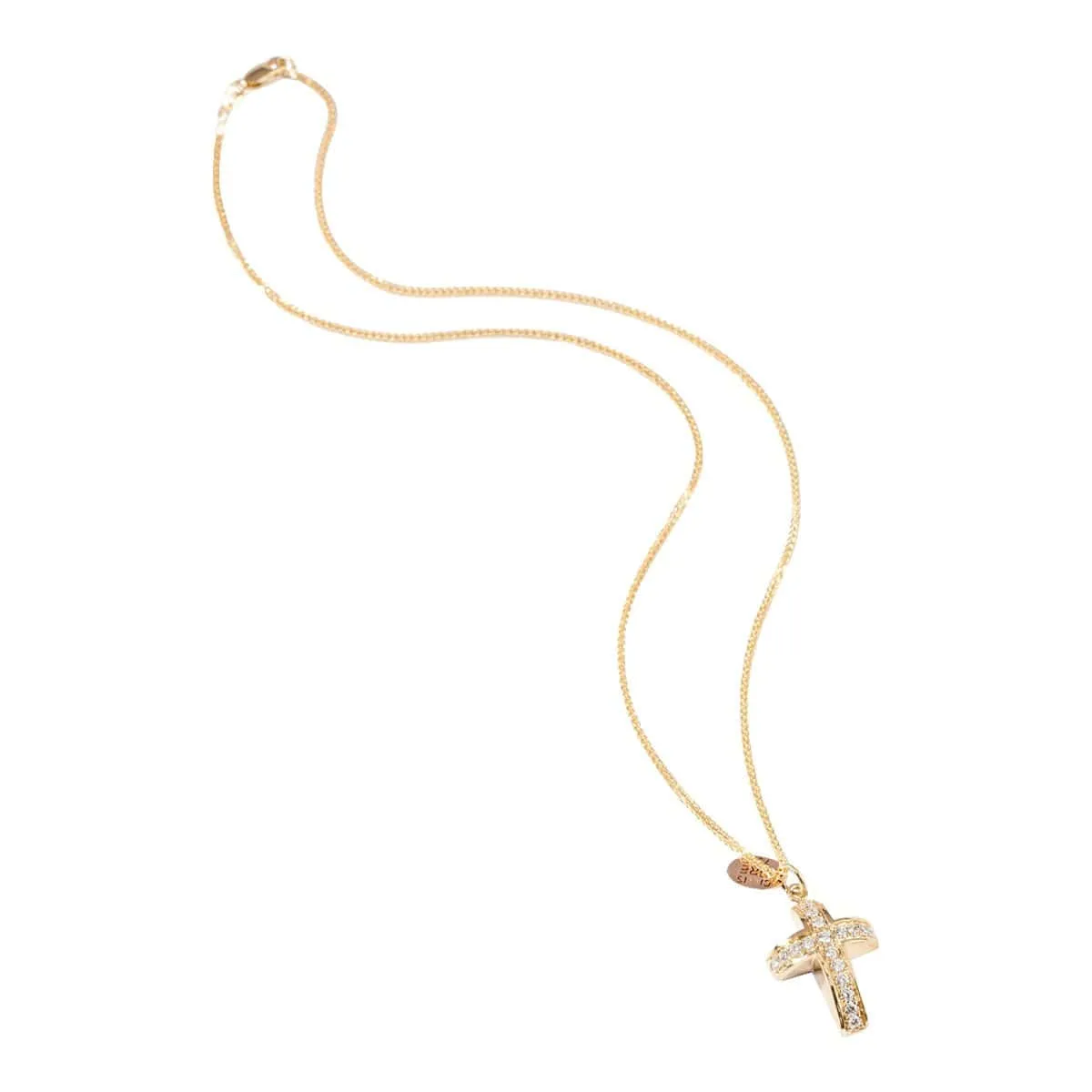 Gold & Diamonds Cross - 18-Karat Small Solid Yellow Gold and Diamonds Dome Cross