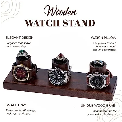 HandicraftViet Triple-Slot Watch Stand: Timeless Elegance for Three Watches - A Stylish and Functional Display Piece (N02)