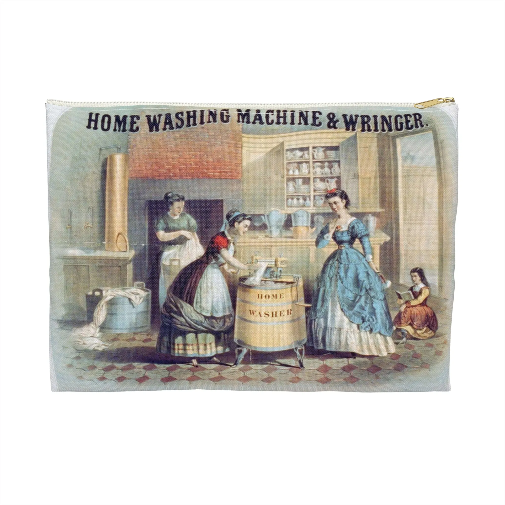 Home washing machine & wringer - A painting of women washing machines in a kitchen Large Organizer Pouch with Black Zipper