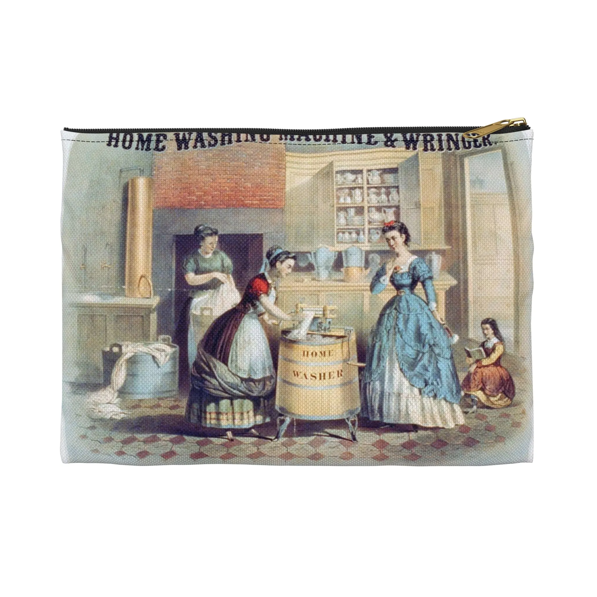 Home washing machine & wringer - A painting of women washing machines in a kitchen Large Organizer Pouch with Black Zipper