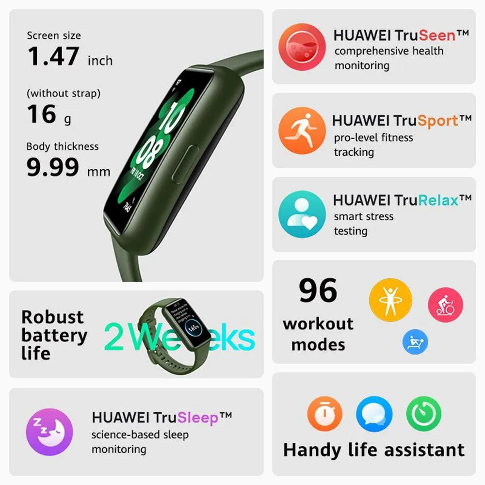 Huawei Band 7 LEA-B19 Green Durable Polymer Case With Wilderness Green Silicone Strap