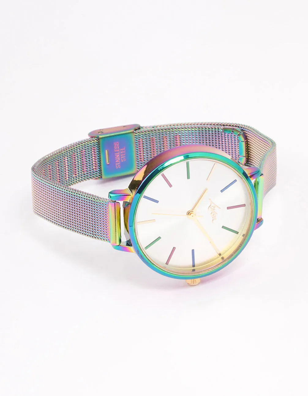 Iridescent Gunmetal Coloured Slim Mesh Watch