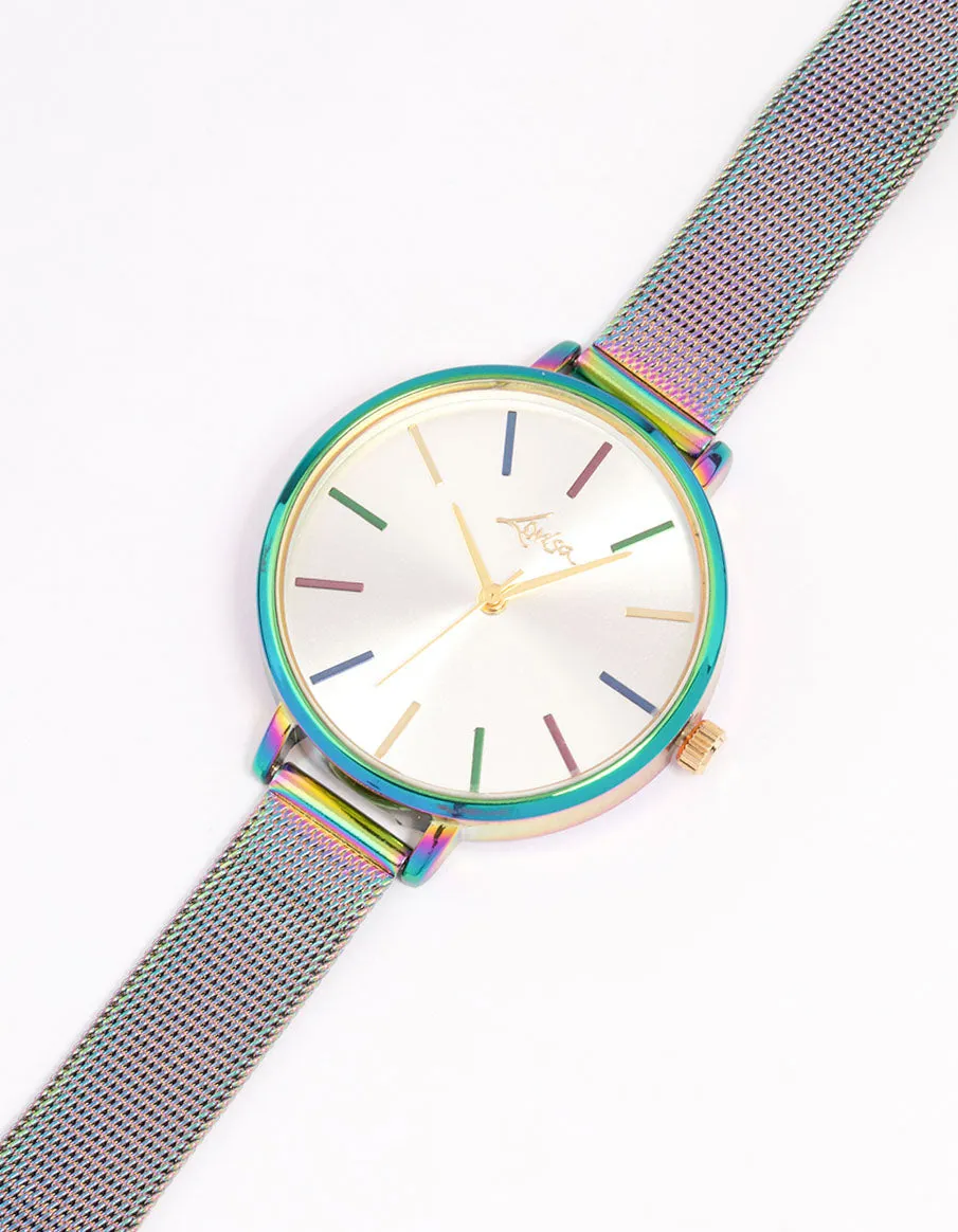 Iridescent Gunmetal Coloured Slim Mesh Watch