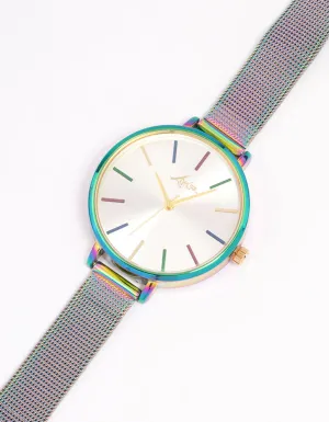 Iridescent Gunmetal Coloured Slim Mesh Watch