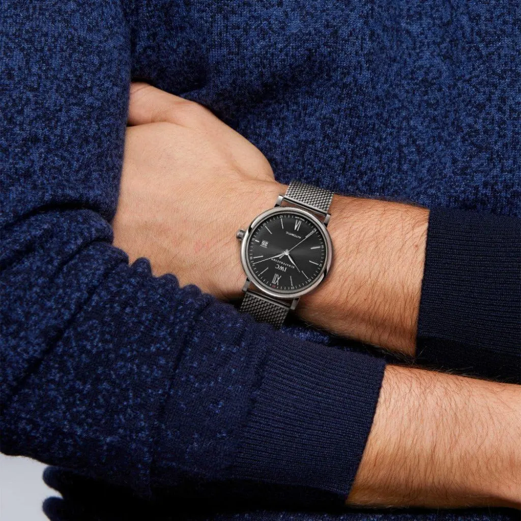 IWC Schaffhausen Portofino Automatic Black Steel Bracelet Watch IW356506