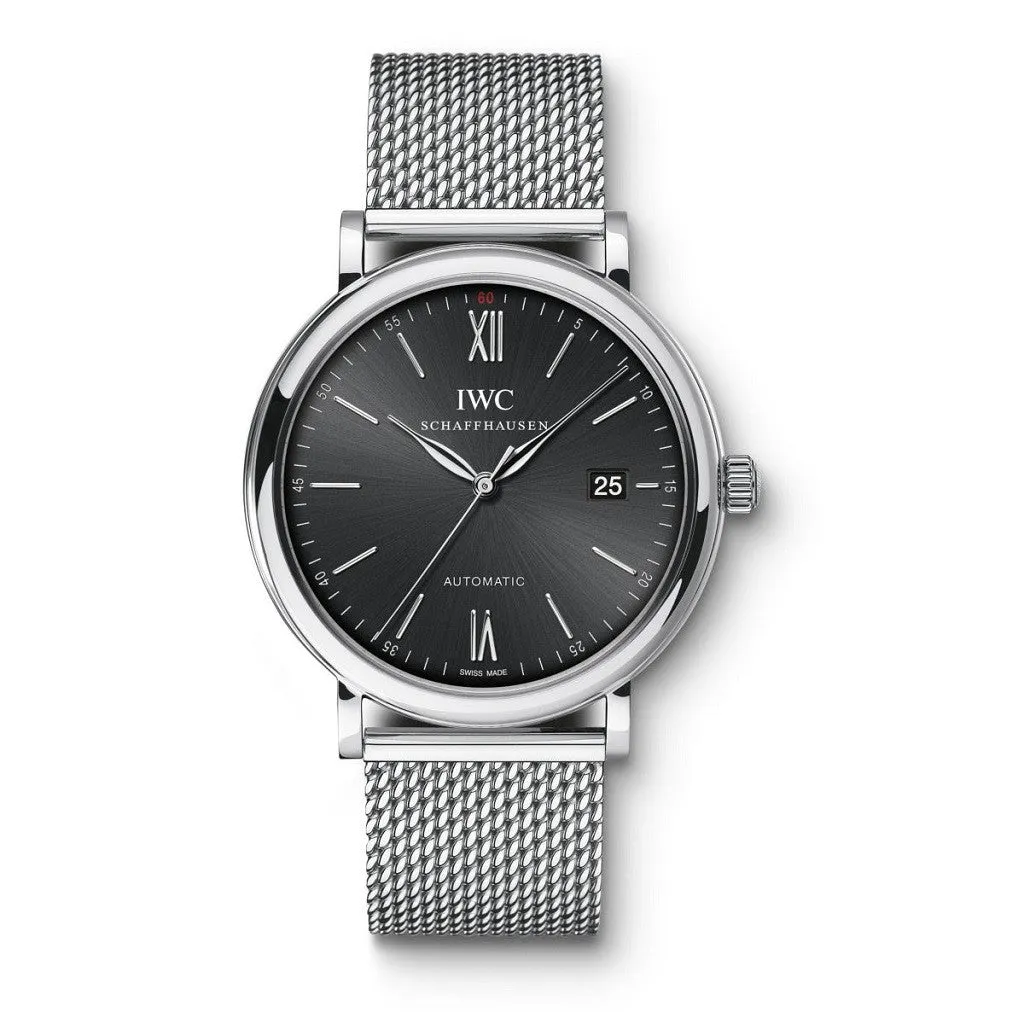 IWC Schaffhausen Portofino Automatic Black Steel Bracelet Watch IW356506