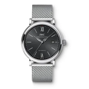 IWC Schaffhausen Portofino Automatic Black Steel Bracelet Watch IW356506