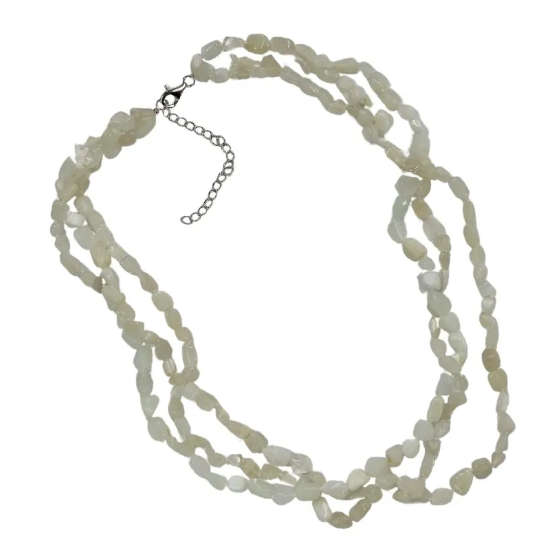 Ladies Natural Moonstone Stone Knitted Necklace