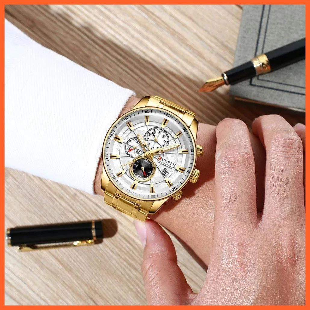 Mens Stainless Steel Top Brand Luxury Watches Casual Chronograph Quartz Wristwatch For Male