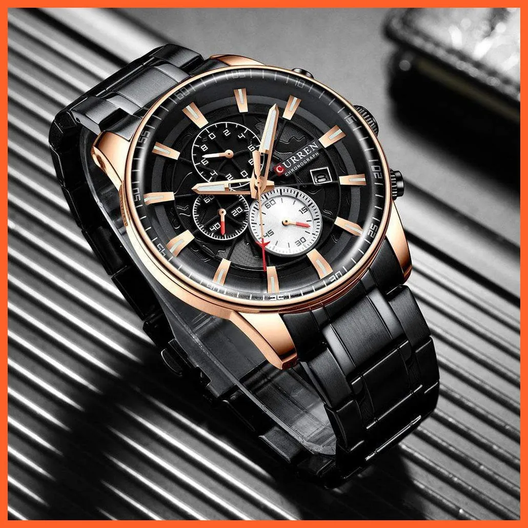 Mens Stainless Steel Top Brand Luxury Watches Casual Chronograph Quartz Wristwatch For Male