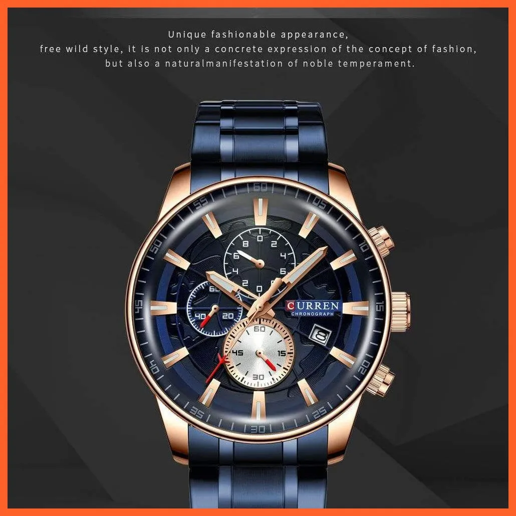 Mens Stainless Steel Top Brand Luxury Watches Casual Chronograph Quartz Wristwatch For Male