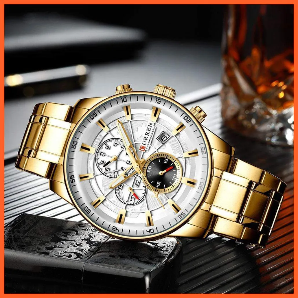 Mens Stainless Steel Top Brand Luxury Watches Casual Chronograph Quartz Wristwatch For Male