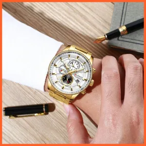 Mens Stainless Steel Top Brand Luxury Watches Casual Chronograph Quartz Wristwatch For Male