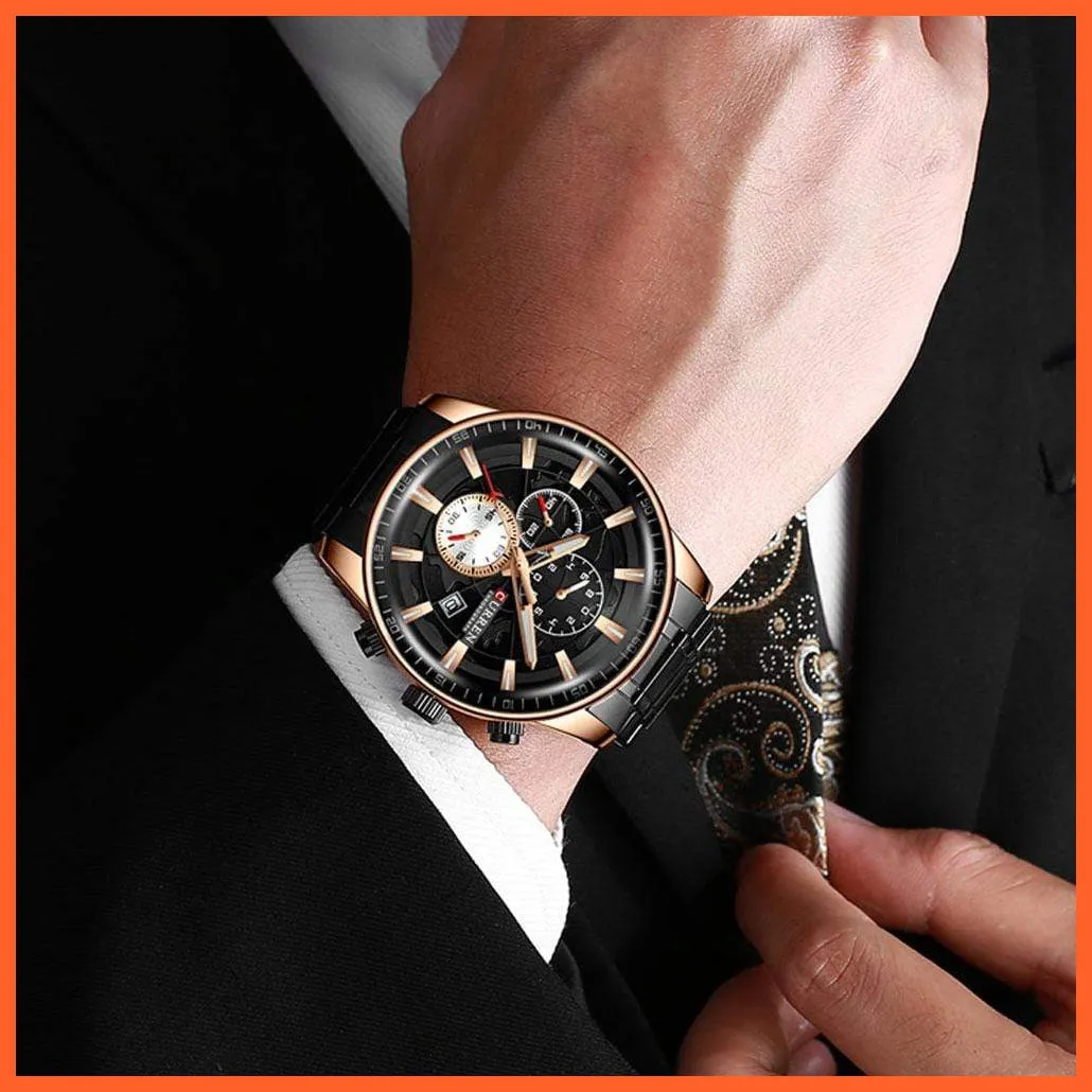 Mens Stainless Steel Top Brand Luxury Watches Casual Chronograph Quartz Wristwatch For Male