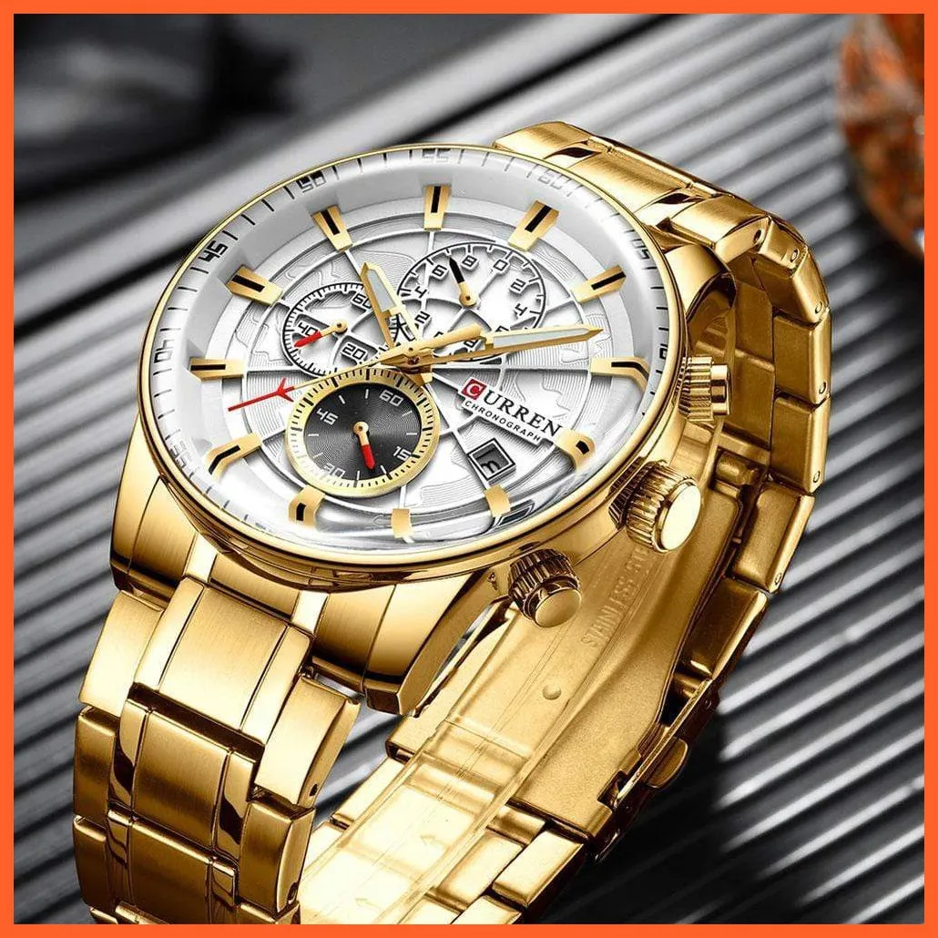 Mens Stainless Steel Top Brand Luxury Watches Casual Chronograph Quartz Wristwatch For Male