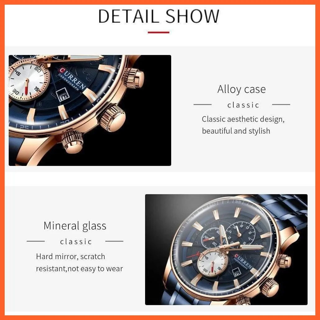 Mens Stainless Steel Top Brand Luxury Watches Casual Chronograph Quartz Wristwatch For Male