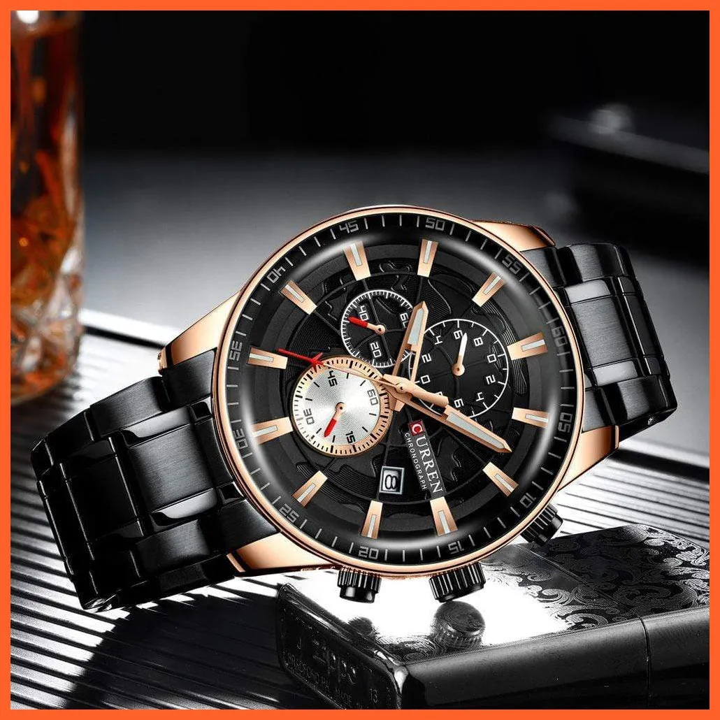 Mens Stainless Steel Top Brand Luxury Watches Casual Chronograph Quartz Wristwatch For Male