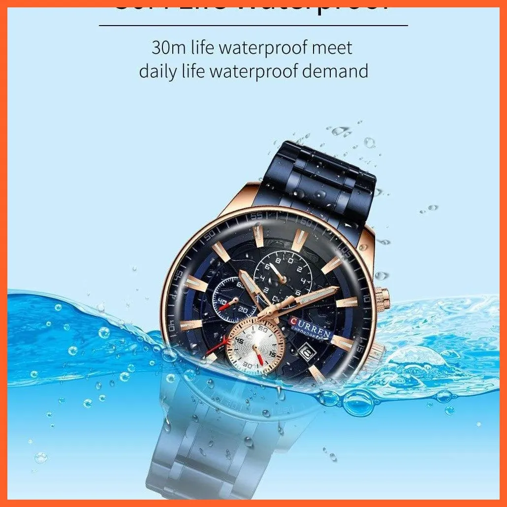 Mens Stainless Steel Top Brand Luxury Watches Casual Chronograph Quartz Wristwatch For Male