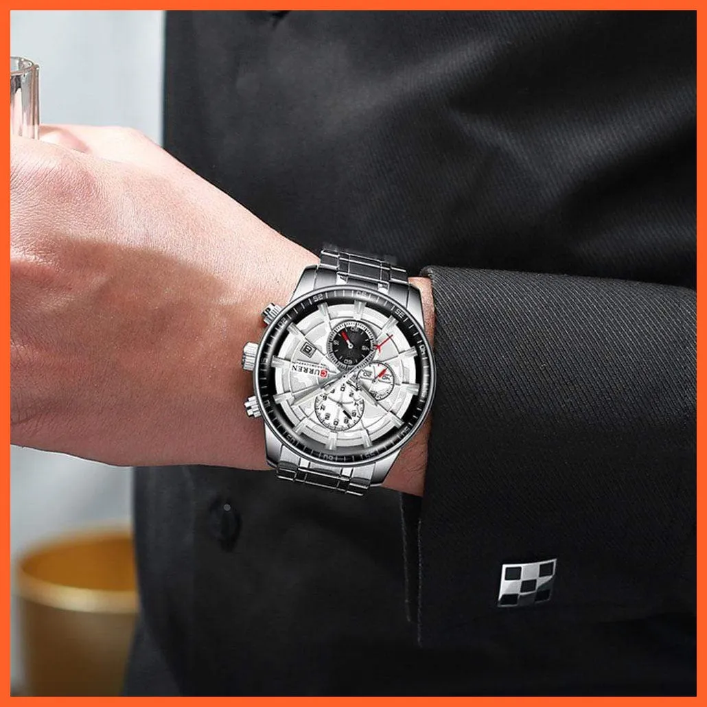 Mens Stainless Steel Top Brand Luxury Watches Casual Chronograph Quartz Wristwatch For Male