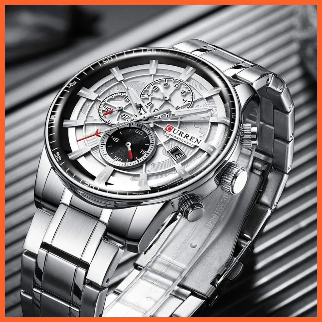 Mens Stainless Steel Top Brand Luxury Watches Casual Chronograph Quartz Wristwatch For Male