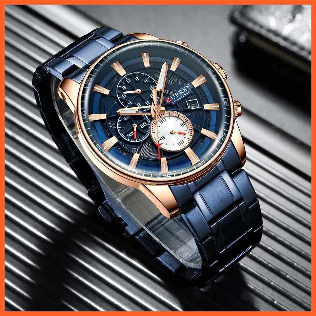 Mens Stainless Steel Top Brand Luxury Watches Casual Chronograph Quartz Wristwatch For Male