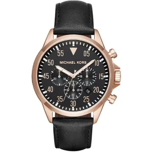 Michael Kors Gage Black Leather Strap Black Dial Chronograph Quartz Watch for Gents - MK8535