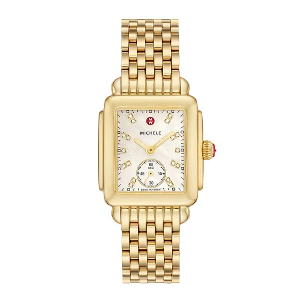 Michele Deco Mid 18K Gold Diamond Dial Watch