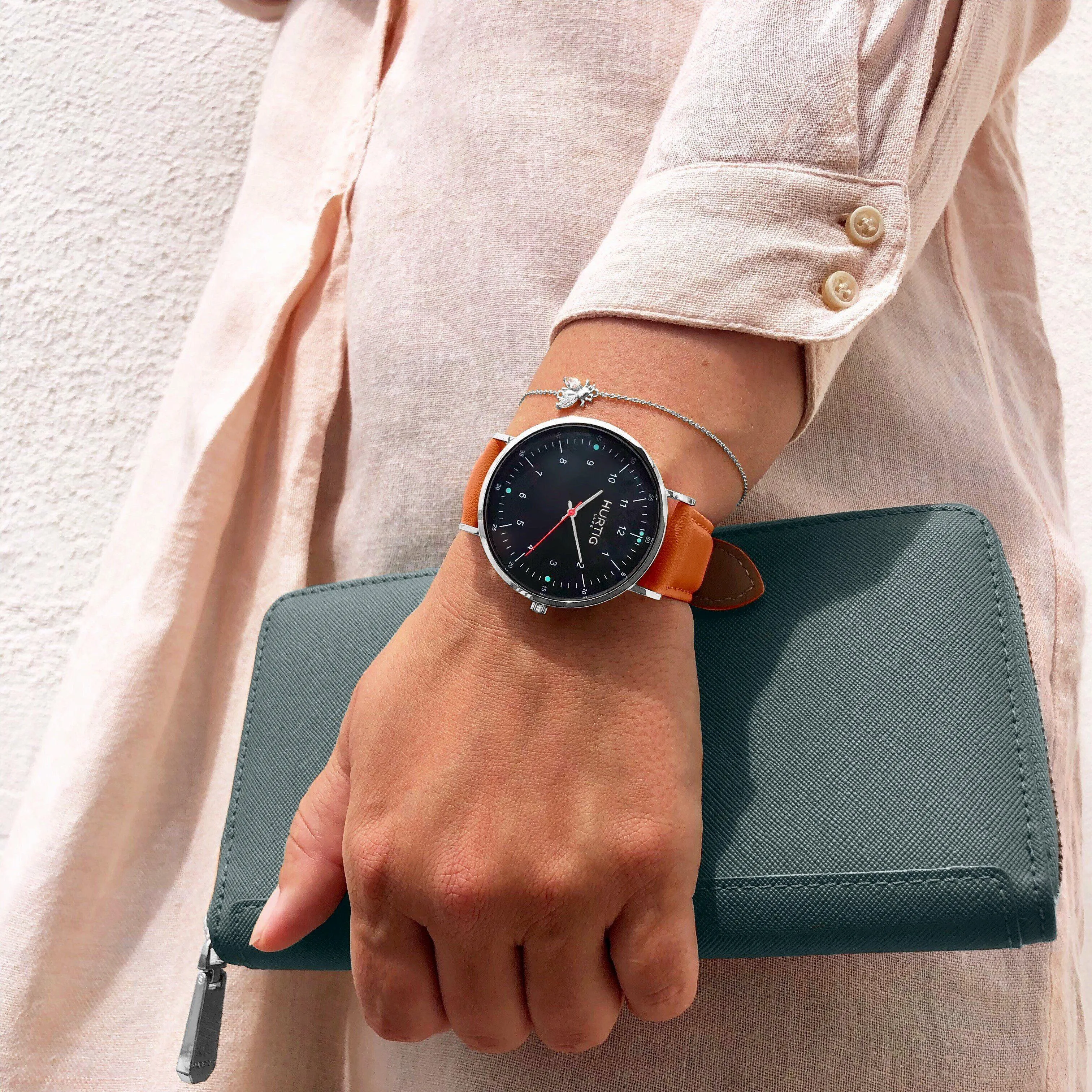 Moderna Vegan Leather Watch Silver, Black & Tan