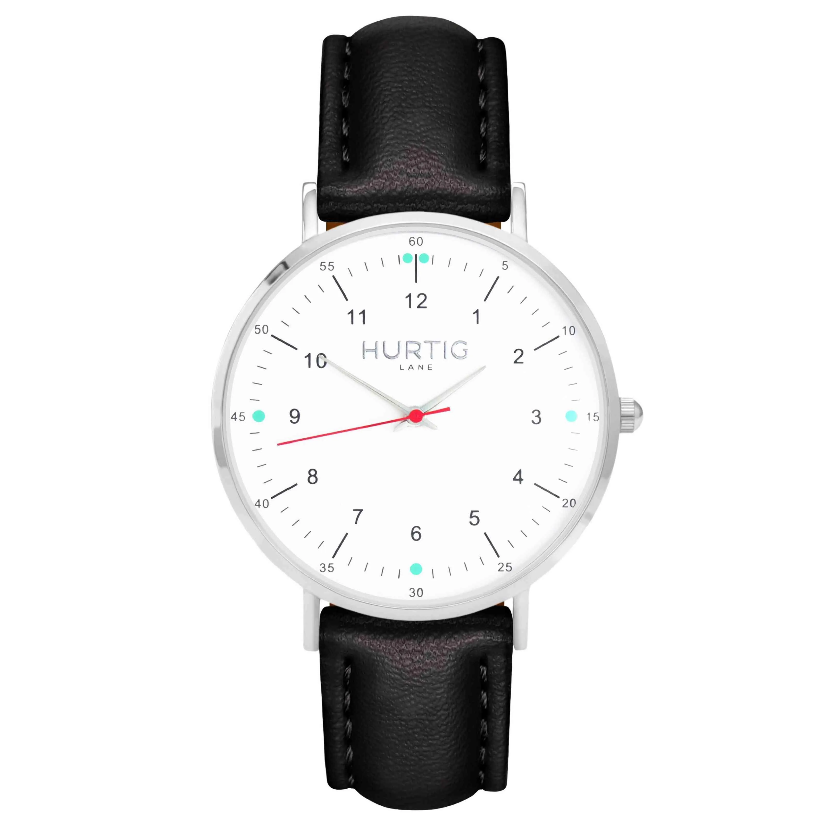 Moderna Vegan Leather Watch Silver, White & Midnight Blue