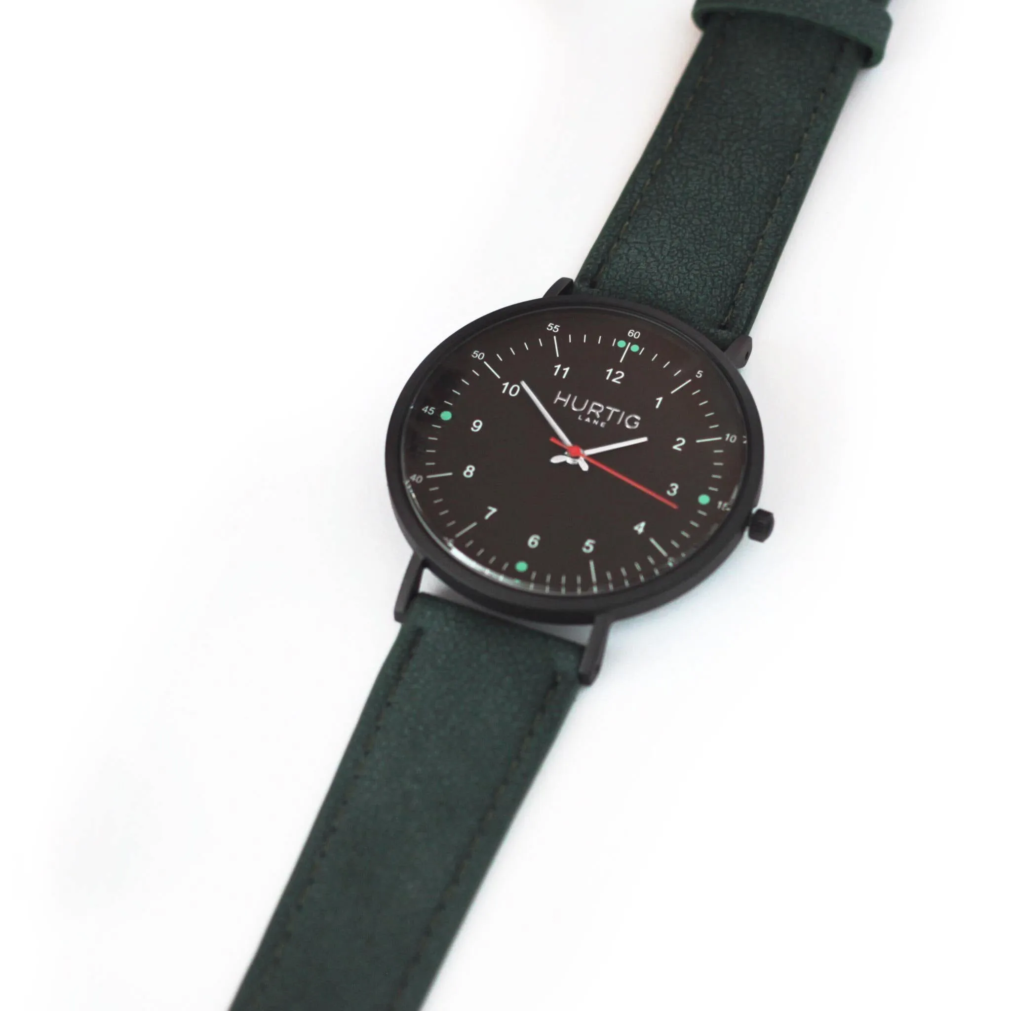 Moderno Vegan Suede Watch All Black & Forest Green