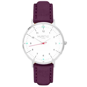 Moderno Vegan Suede Watch Silver, White & Berry