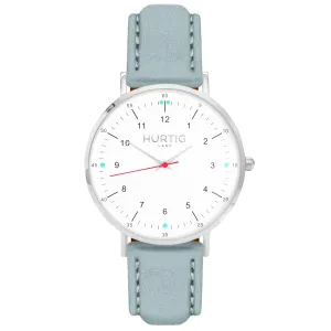 Moderno Vegan Suede Watch Silver, White & Duck Egg