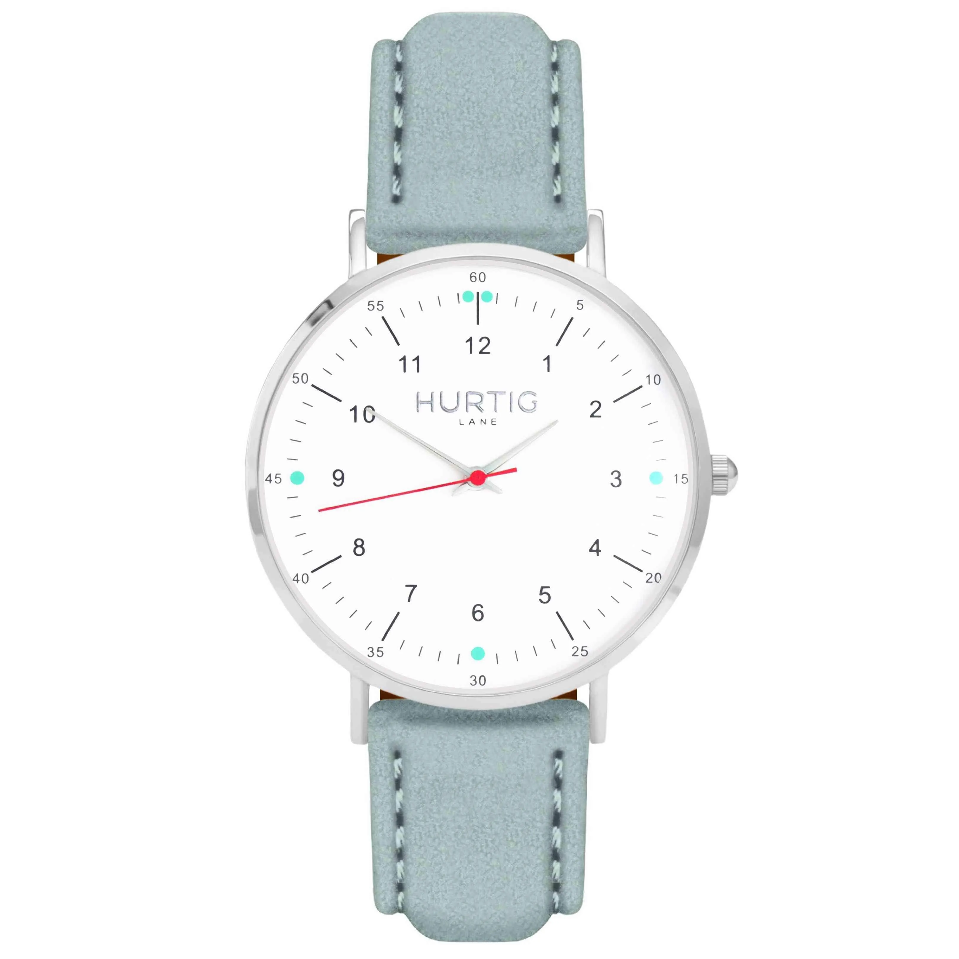 Moderno Vegan Suede Watch Silver, White & Duck Egg