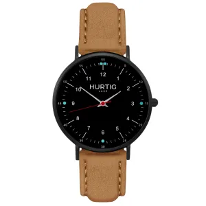 Moderno Vegan Tweed Watch All Black & Camel Brown