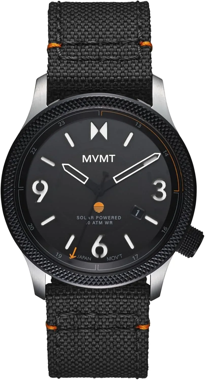 MVMT Field II Solar Men's Solar Rechargeable Watch, Nylon Strap Water Resistant up to 10ATM/100 Meters - Everyday Wear for Him - 41mm