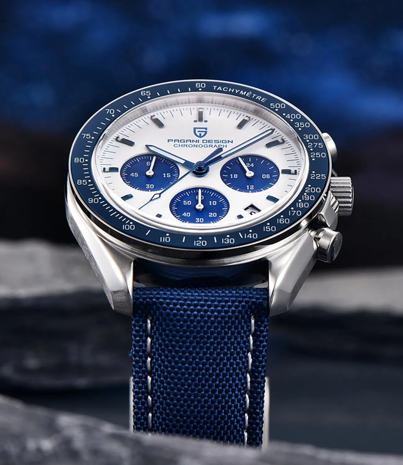 Pagani Design 1701 Men's Watch White Dial Men's Quartz Chronograph Japan VK63 Movement Stainless Steel Bracelet 100M Water Resistant Sport Watch.