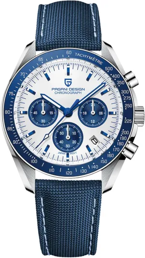 Pagani Design 1701 Men's Watch White Dial Men's Quartz Chronograph Japan VK63 Movement Stainless Steel Bracelet 100M Water Resistant Sport Watch.