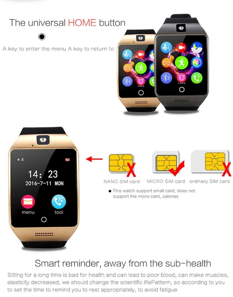 Q18S 1.54 inch IPS Screen MTK6260A Bluetooth 3.0 Smart Watch Phone, Pedometer / Sedentary Reminder / Sleeping Monitor  / Anti-Loss / Remote Camera  / GSM / 0.3M Camera  (Black   Silver)