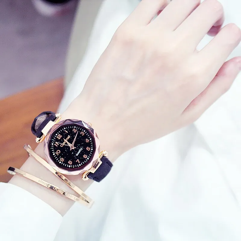 Quartz Wristwatches Fashion Starry Sky Women Watches Hot Sale Leather Ladies Bracelet Watch Casual Female Clock Relogio Feminino